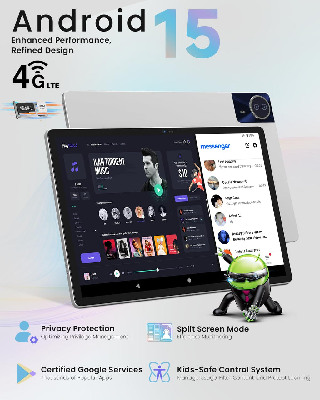 14 Inch Android 15 Tablet, 16GB RAM+256GB ROM, 1920x1200 FHD IPS Display T614416