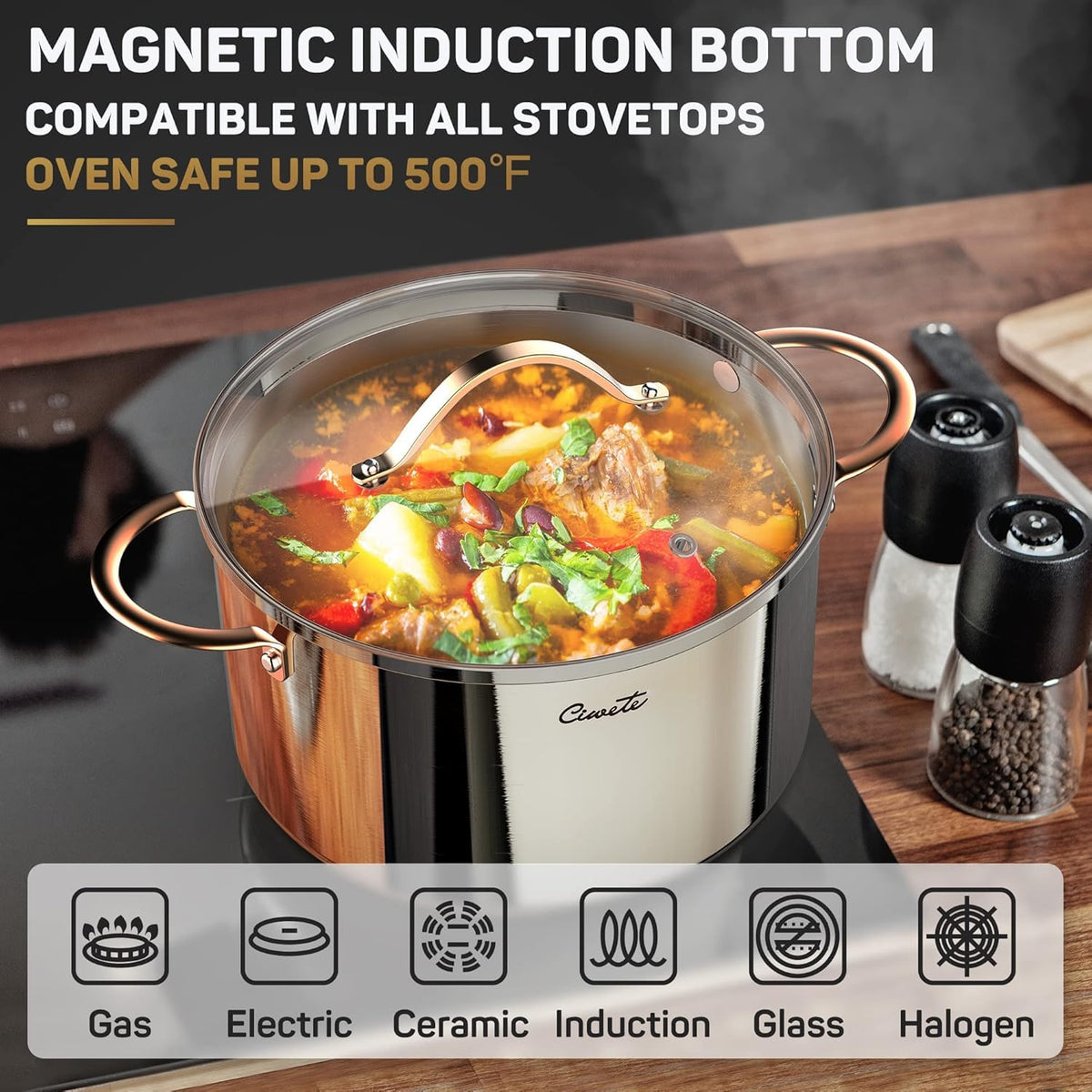 8 Quart 3 Ply Stainless Steel Stock Pot with Lid V824404