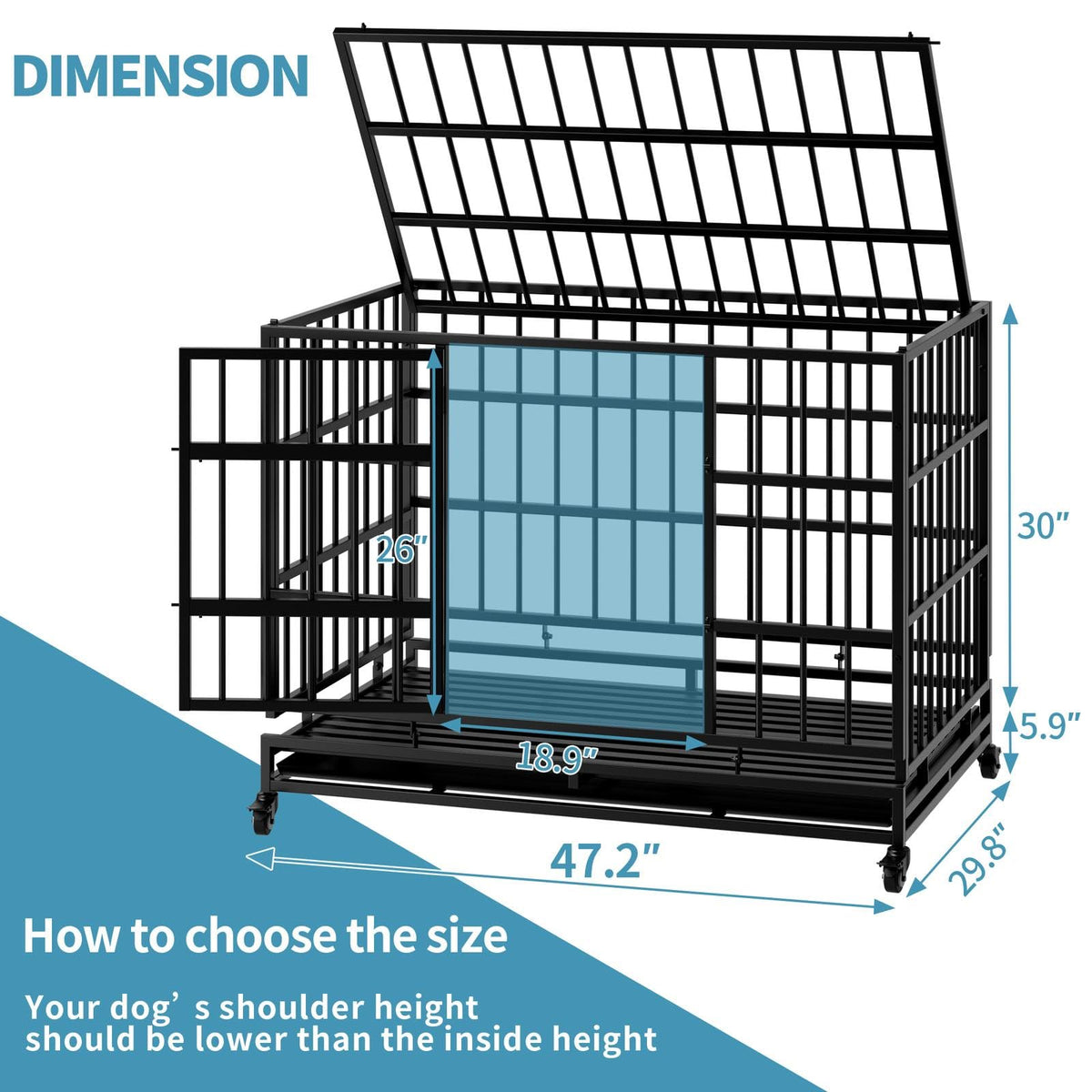 48 Inch Heavy Duty Metal Folding Dog Crate with Wheels and Double Doors F4245