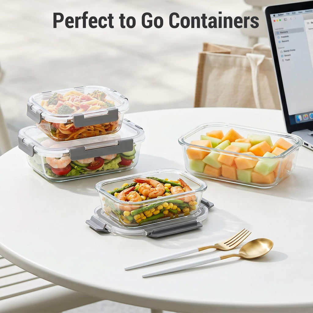 10 Sets 36 oz & 12 oz Glass Food Storage Containers with Lids, Gray Y1508