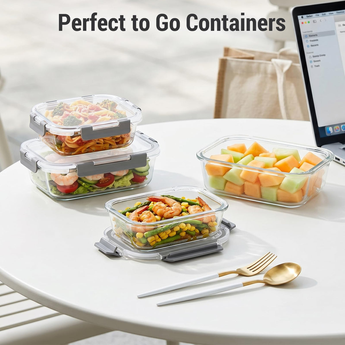 10 Sets 36 oz & 12 oz Glass Food Storage Containers with Lids, Gray Y1508