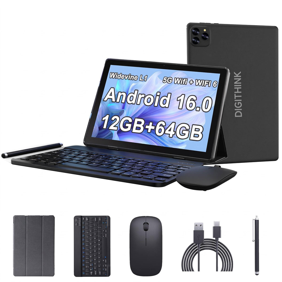 10 Inch Android 15 Tablet with Keyboard Case Mouse Stylus K815102