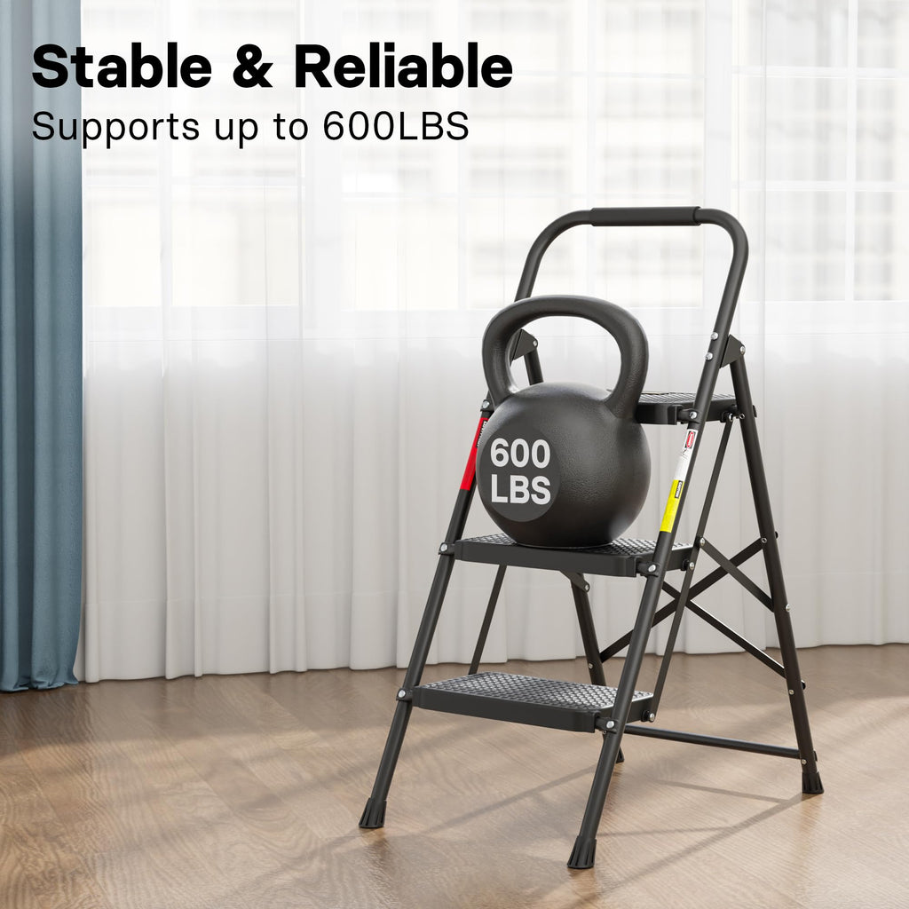 Folding Step Stool 600lbs Max Load Capacity Black G659