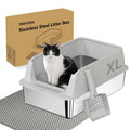 XL Stainless Steel Cat Litter Box with High Sides, Litter Mat, Scooper L8197