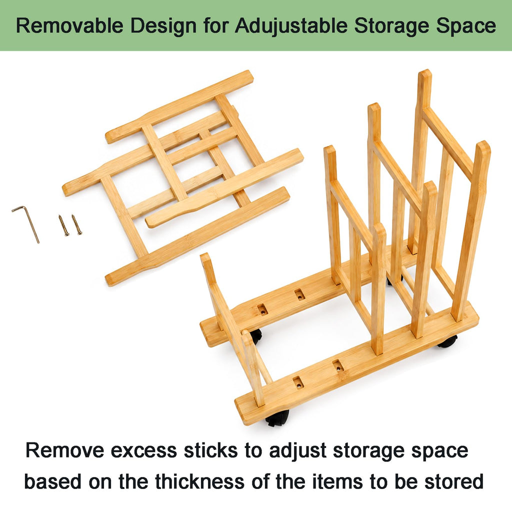 5 Slots Adjustable Bamboo Art Storage Drying Rack with Caster Wheel G4277