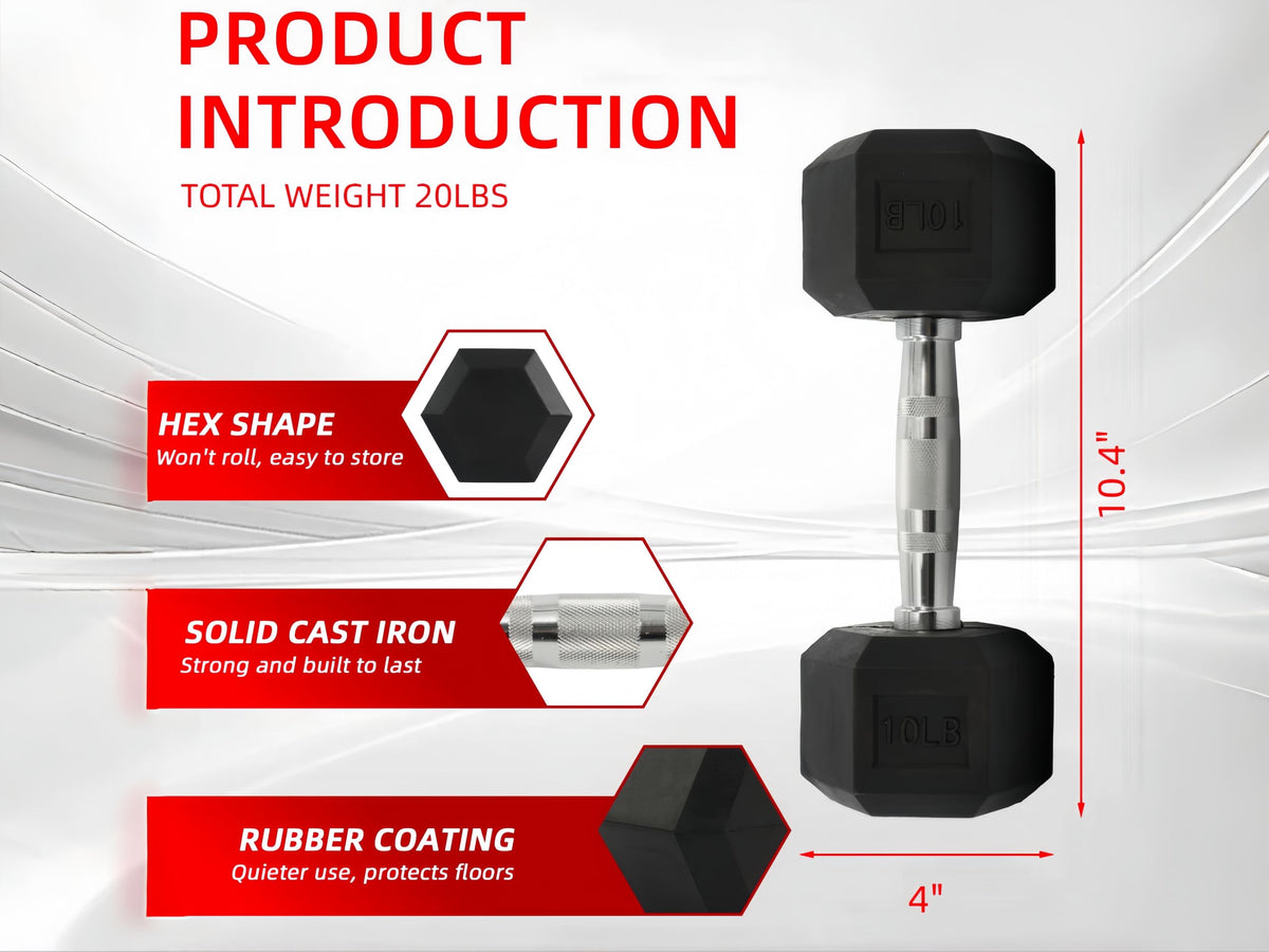 10LB Rubber Hex Dumbbells Set of 2 X901