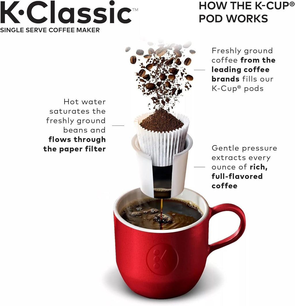 Single Serve K-Cup Pod Coffee Maker, 3 Brew Sizes, 48oz Removable Reservoir, Black D35636