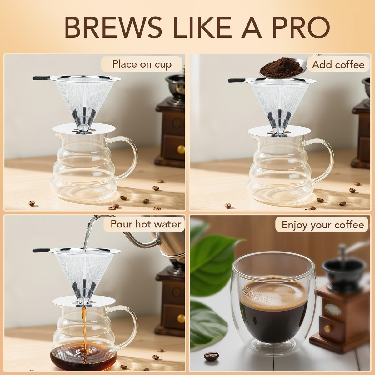 Pour Over Coffee Dripper with Reusable Stainless Steel Filter Y244