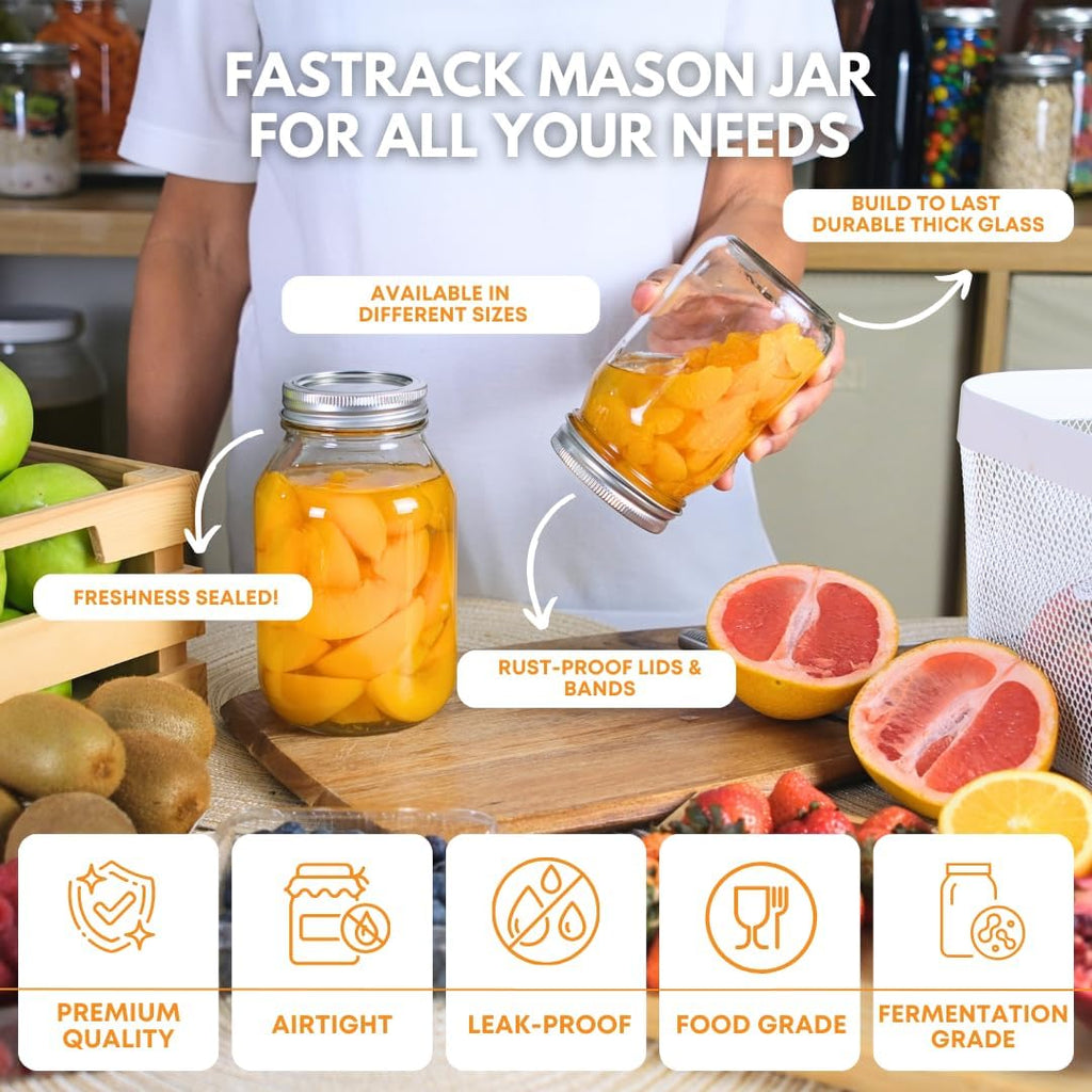 16 oz Regular Mouth Mason Jars Pack of 6 with Airtight Metal Lids J105589