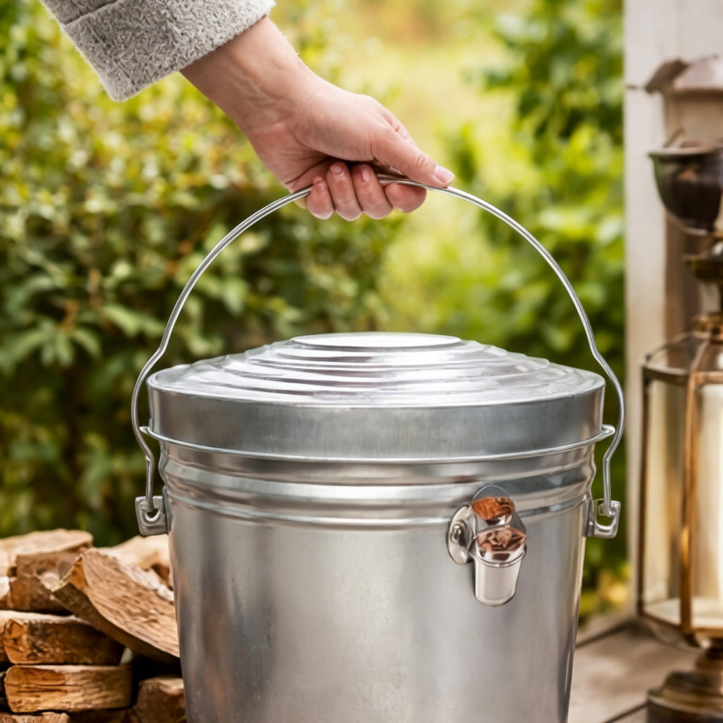 6 Gallon Galvanized Metal Trash Can with Lid E158910