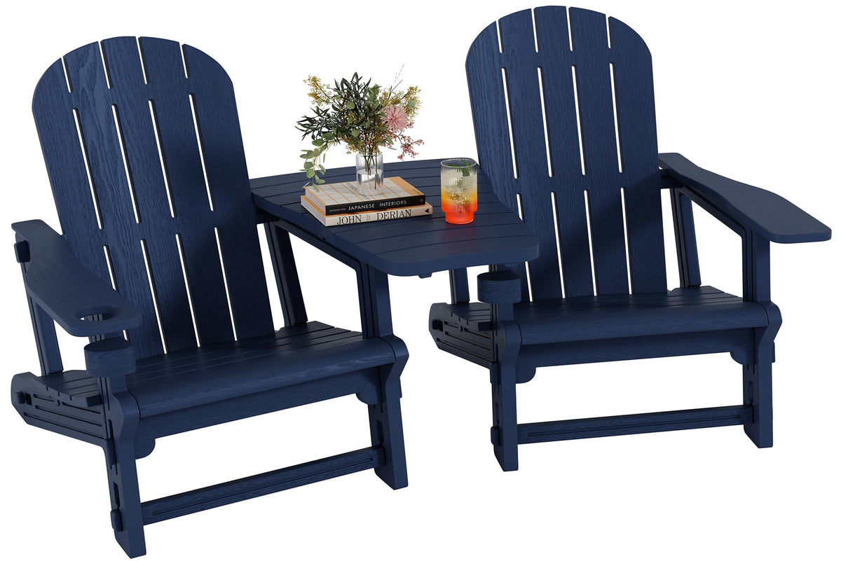 Dark Blue HDPE Adirondack Chairs Set of 2 with Cup Holder E407