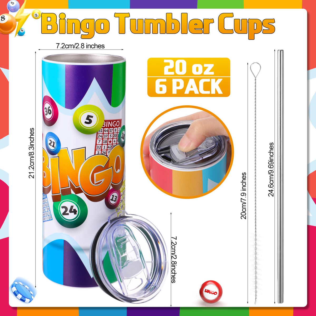 6 Packs 20 oz Bingo Tumbler Cups Z709684
