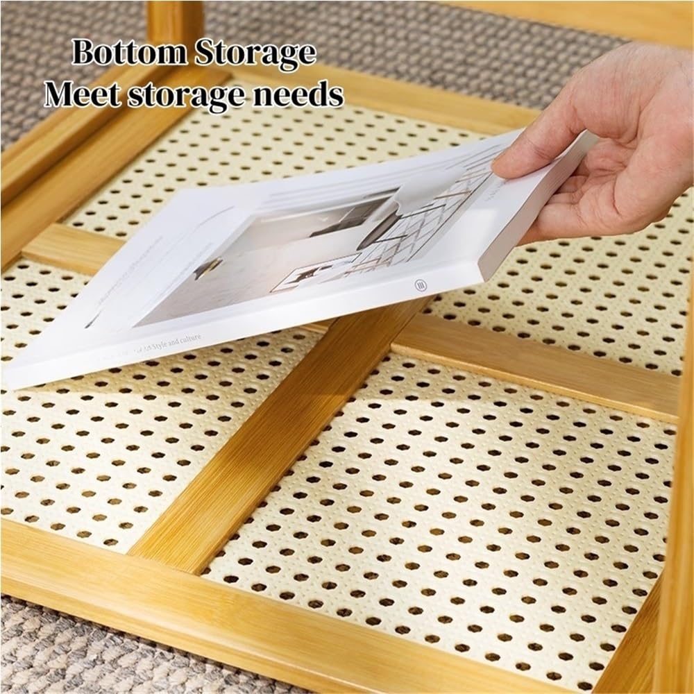 Set of 2 Square Glass Top Rattan Storage Coffee Table C892