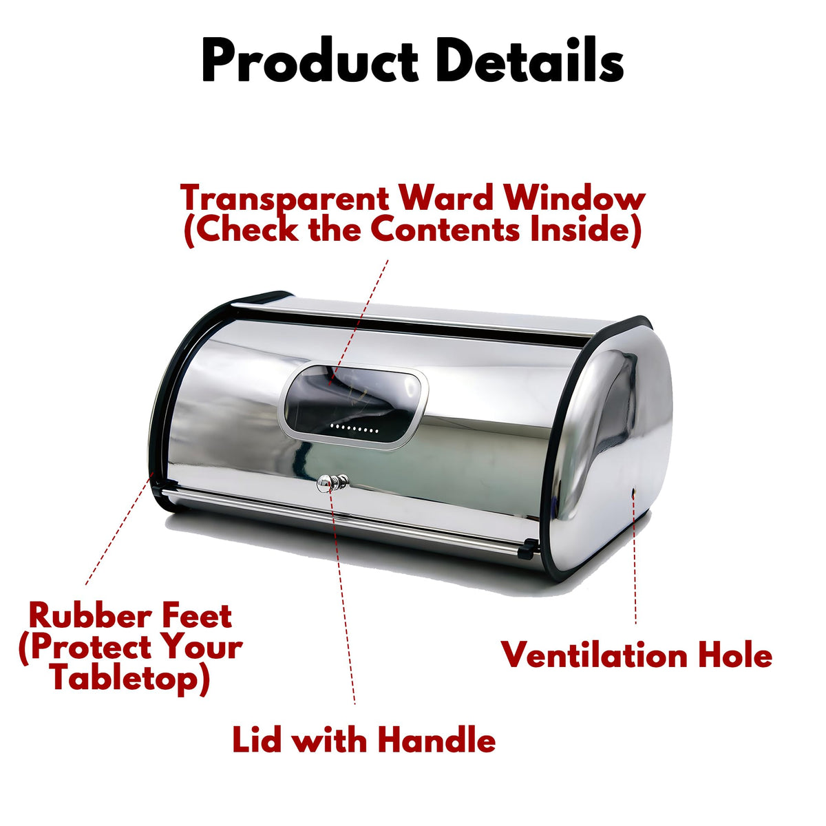 Large Stainless Steel Bread Box with Window & Air Vents B96812