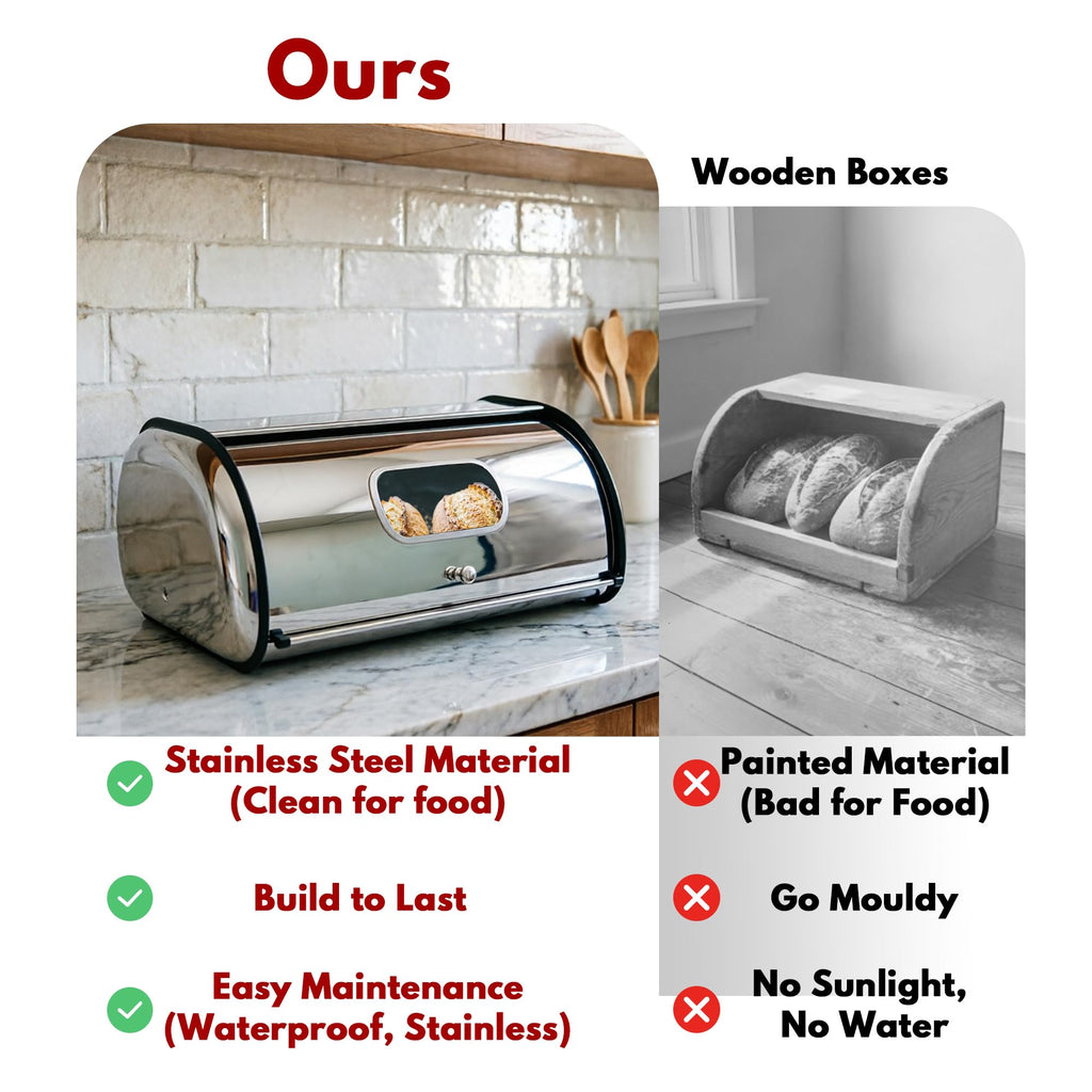 Large Stainless Steel Bread Box with Window & Air Vents B96812