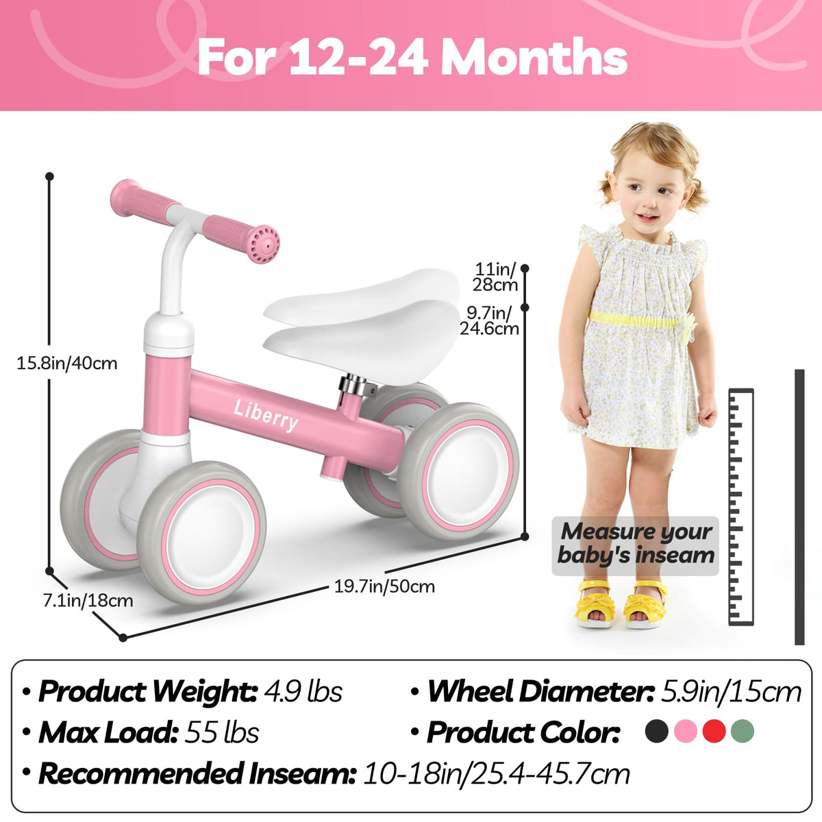 Pink Adjustable Baby Balance Bike J160195