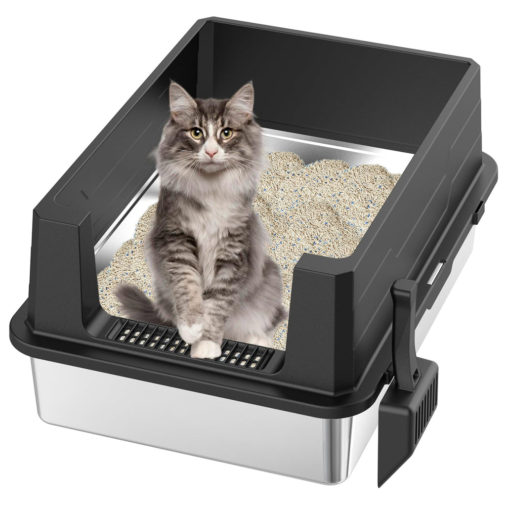 XXXL Stainless Steel Cat Litter Box with High Sides and Scoop Q22950
