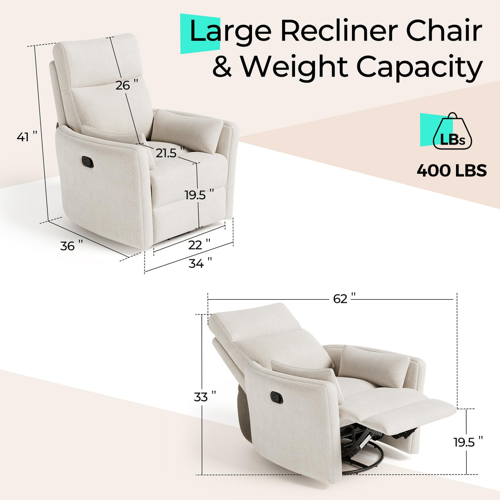 360 Swivel Chenille Recliner Chair with 2 Pillows M230