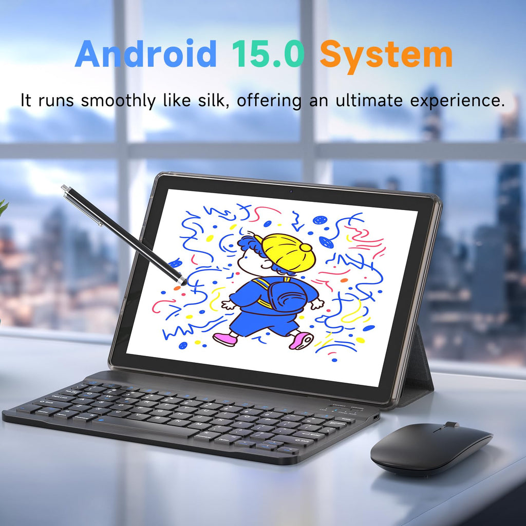 Android 15 Tablet 10 Inch 18GB RAM 128GB ROM Black E74818