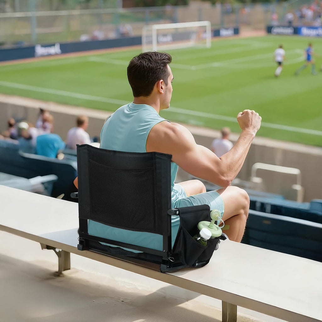 2 Pcs Black Folding Stadium Seat Cushion with Back Support S4208