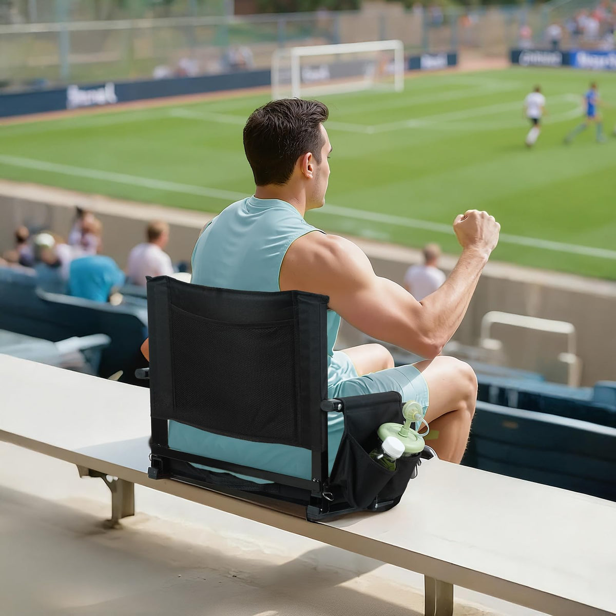 2 Pcs Black Folding Stadium Seat Cushion with Back Support S4208