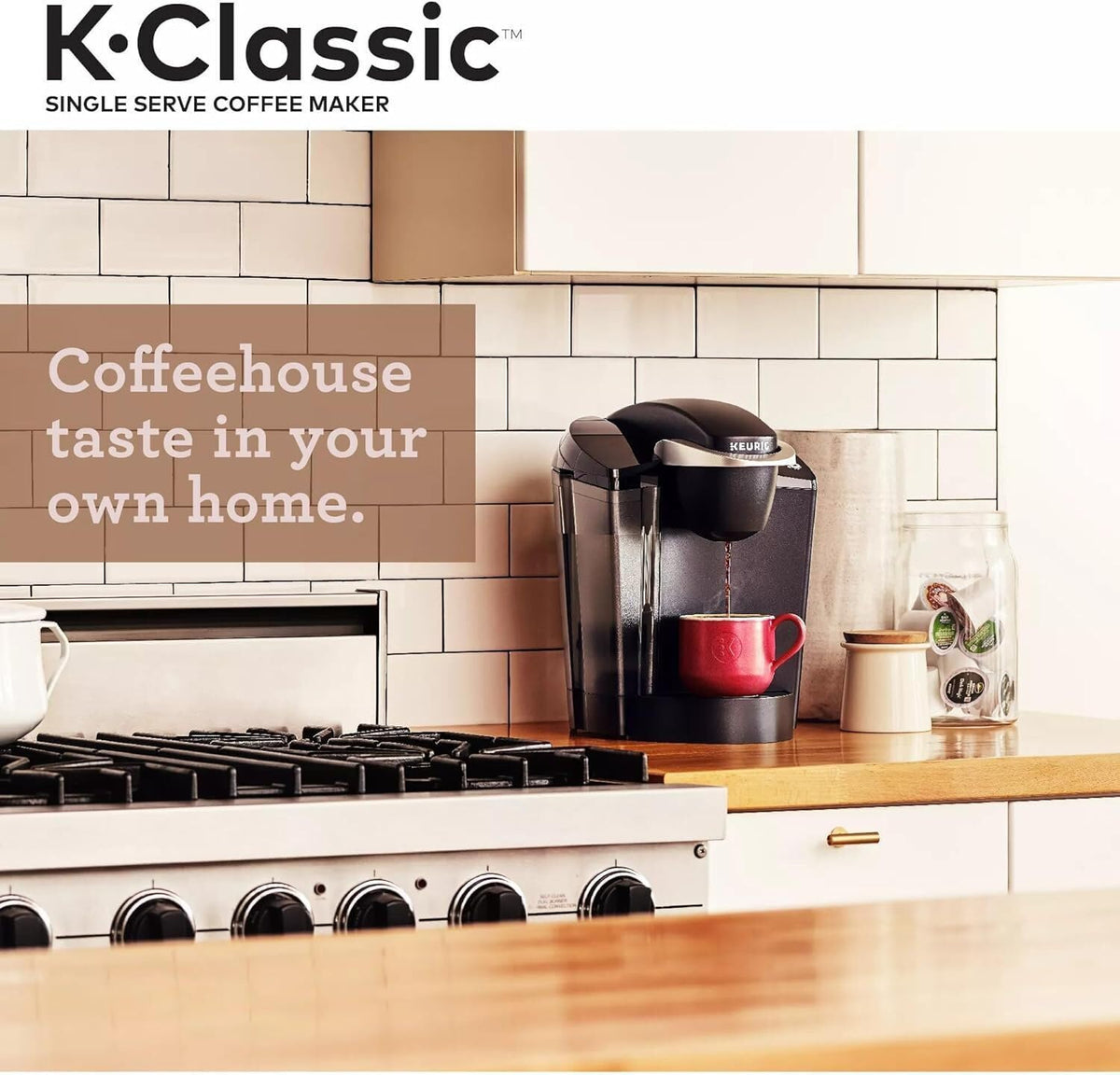 Single Serve K-Cup Pod Coffee Maker, 3 Brew Sizes, 48oz Removable Reservoir, Black D35636