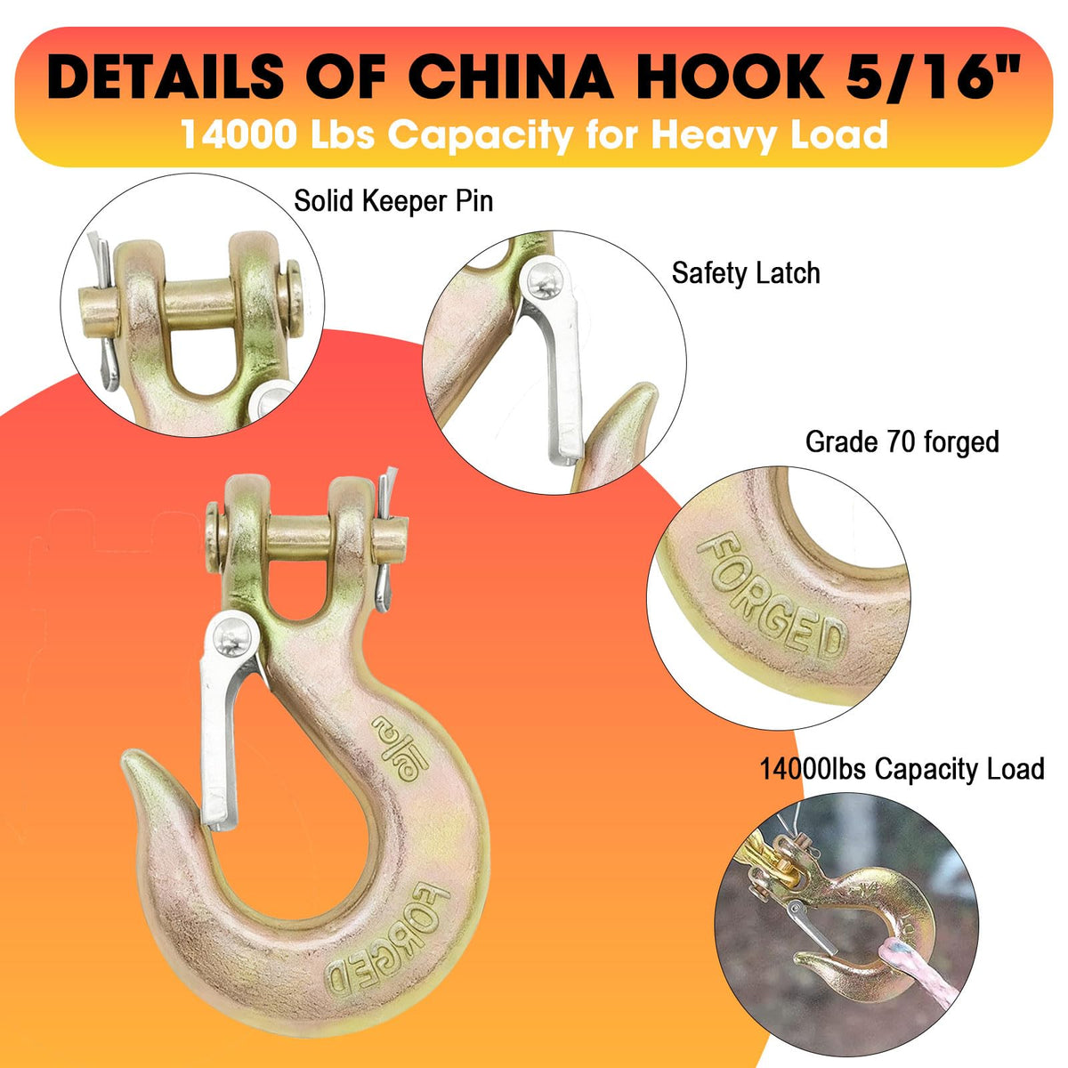 5/16" Clevis Slip Hook with Safety Latch P3204