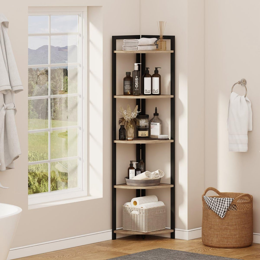 Tall Wood and Metal Corner Bookshelf B243