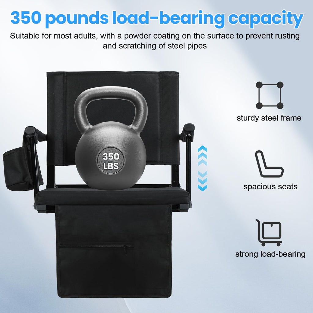 2 Pcs Black Folding Stadium Seat Cushion with Back Support S4208
