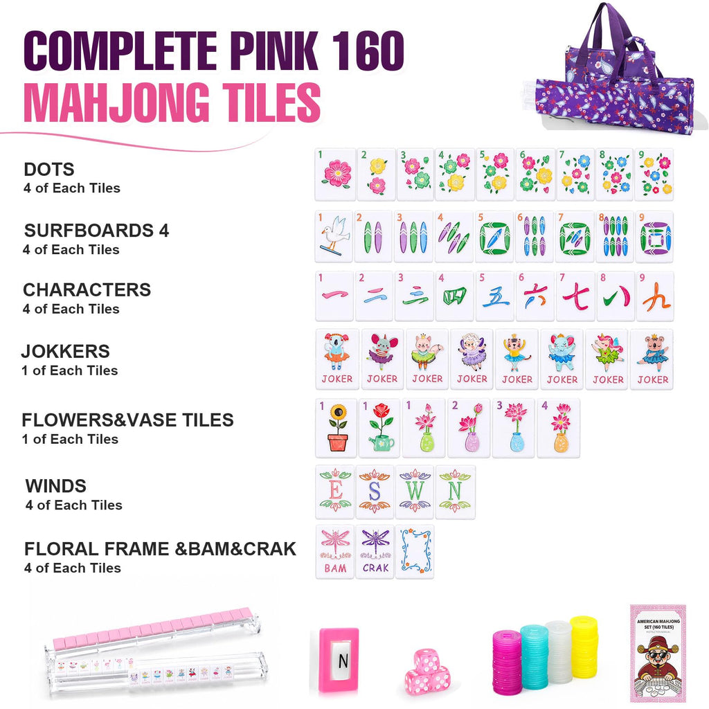 160 Mahjong Tiles with Non-Slip Mat and 4 Racks Mahjong Set B671740