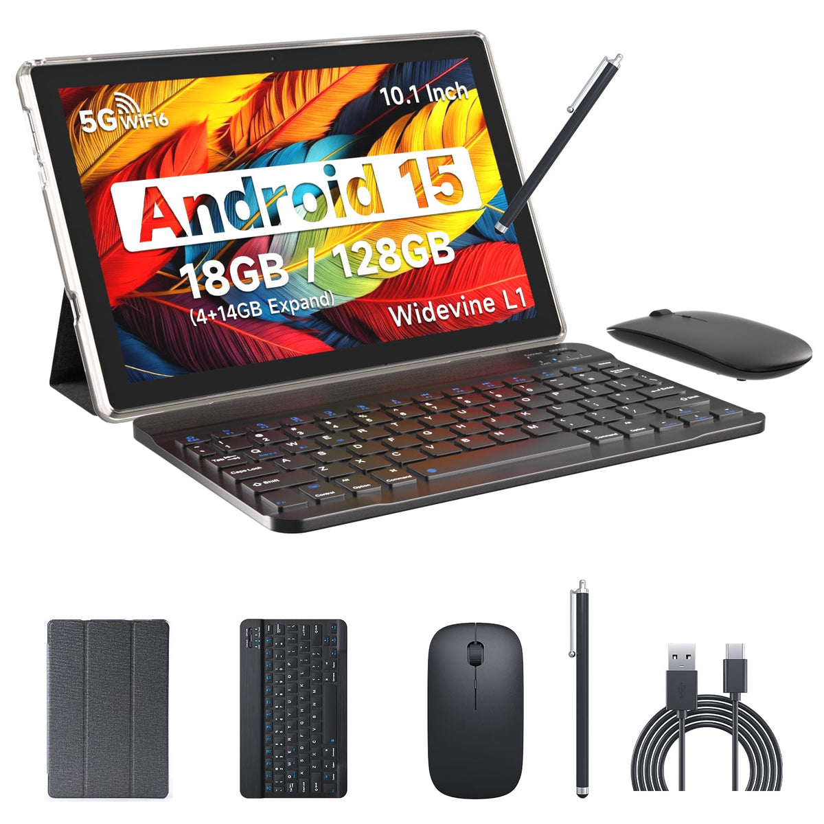 Android 15 Tablet 10 Inch 18GB RAM 128GB ROM Black E74818