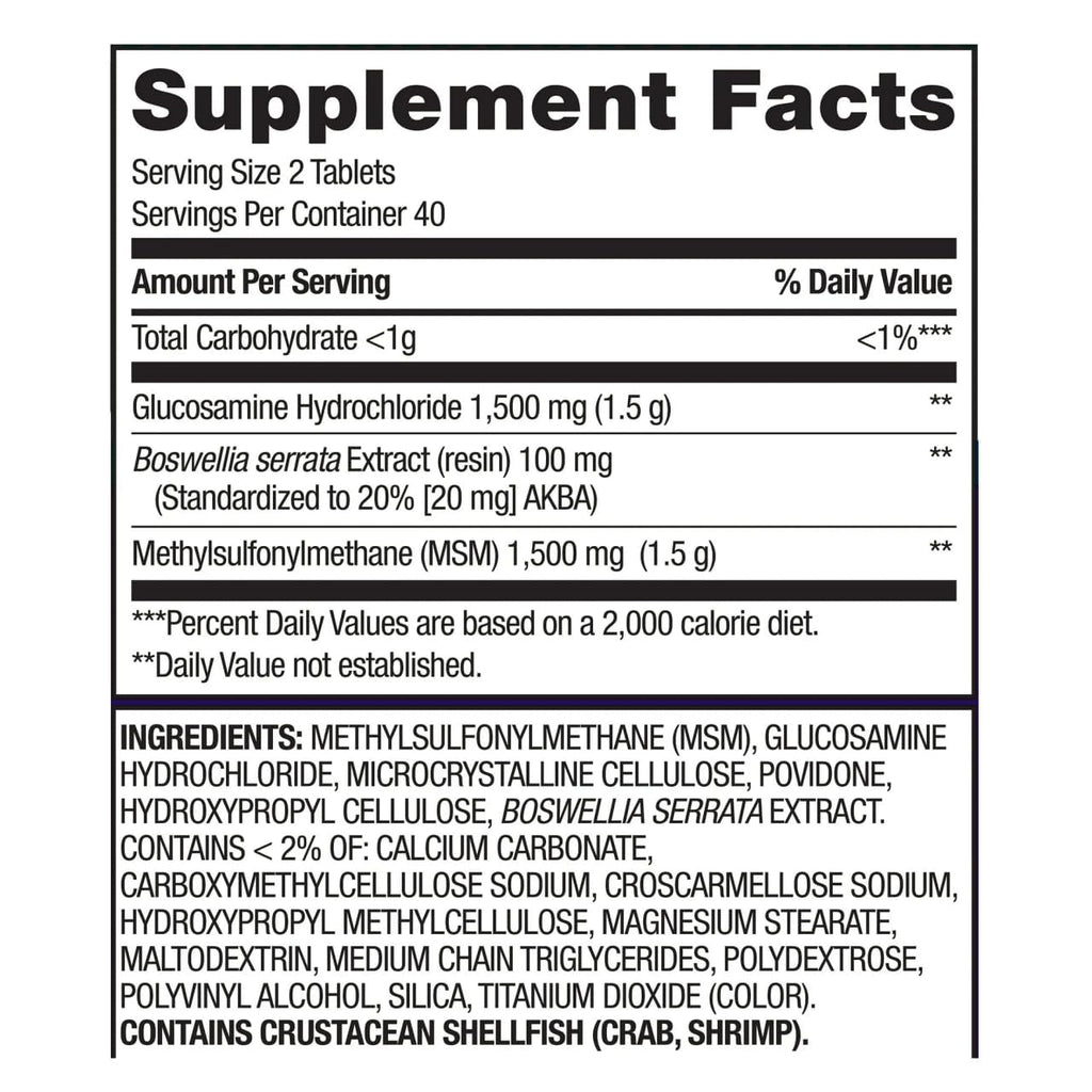 Glucosamine 1500mg MSM 1500mg Boswellia Extract Tablets, 80 Count B15901