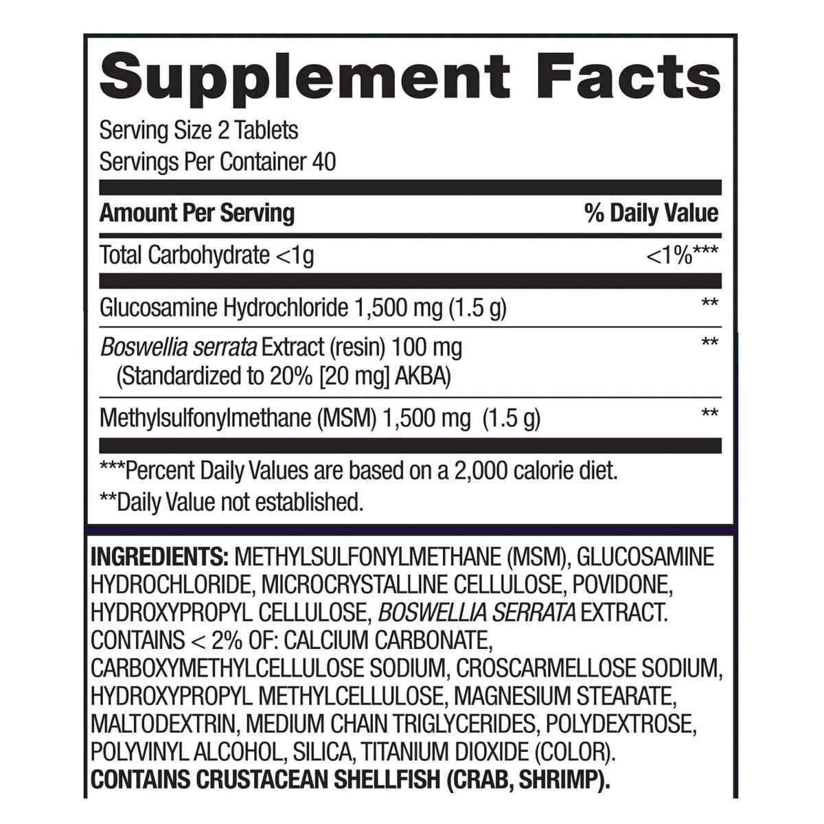 Glucosamine 1500mg MSM 1500mg Boswellia Extract Tablets, 80 Count B15901