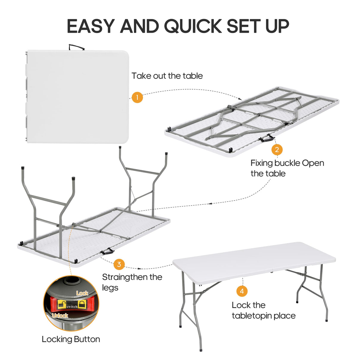 6ft Heavy Duty Folding Table White O137105