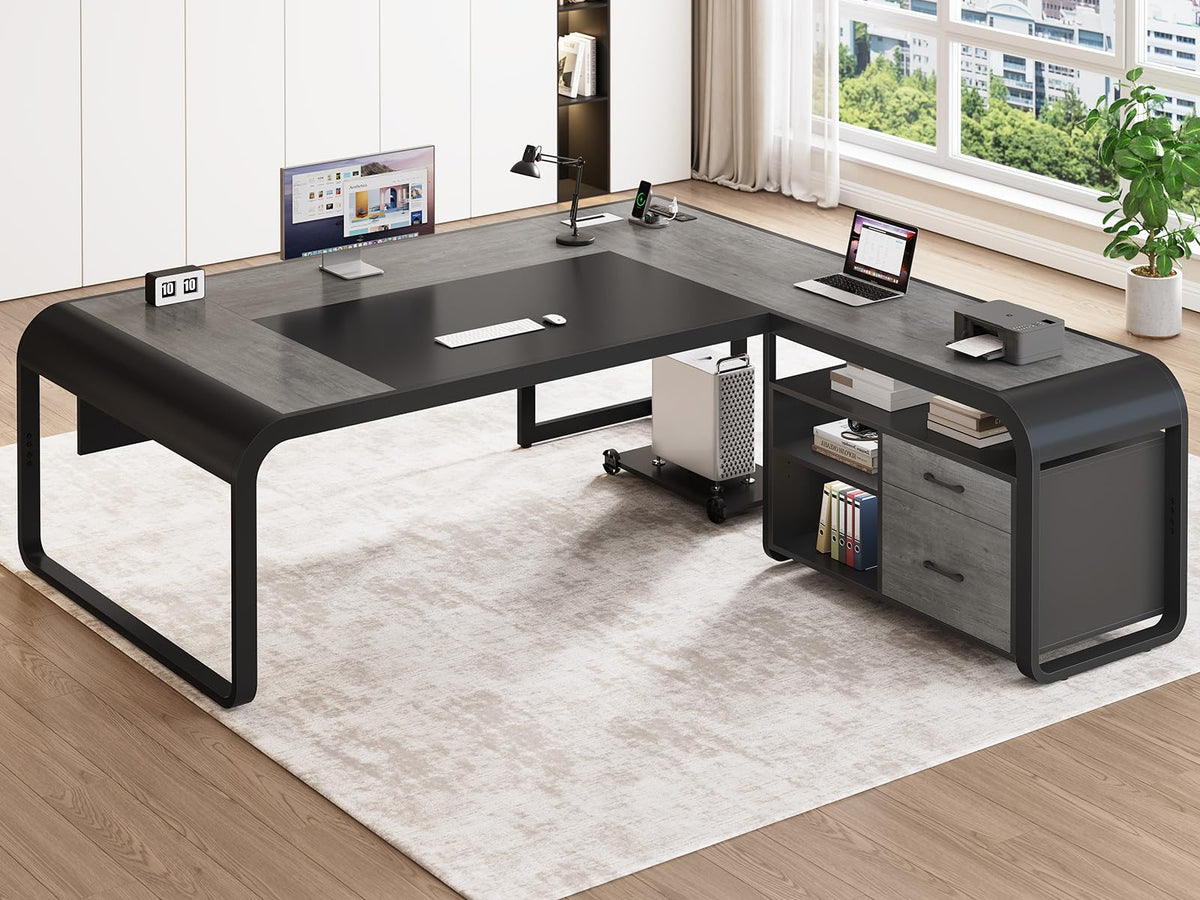 61" Grey L Shaped Desk with Drawer M7261