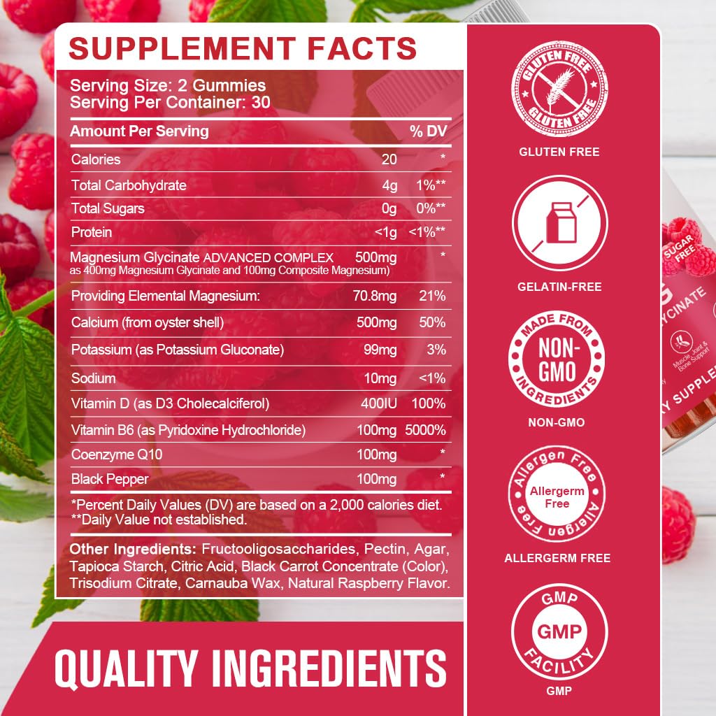 Magnesium Glycinate Gummies 400 mg with Vitamin D, B6 - 60 Gummies L536