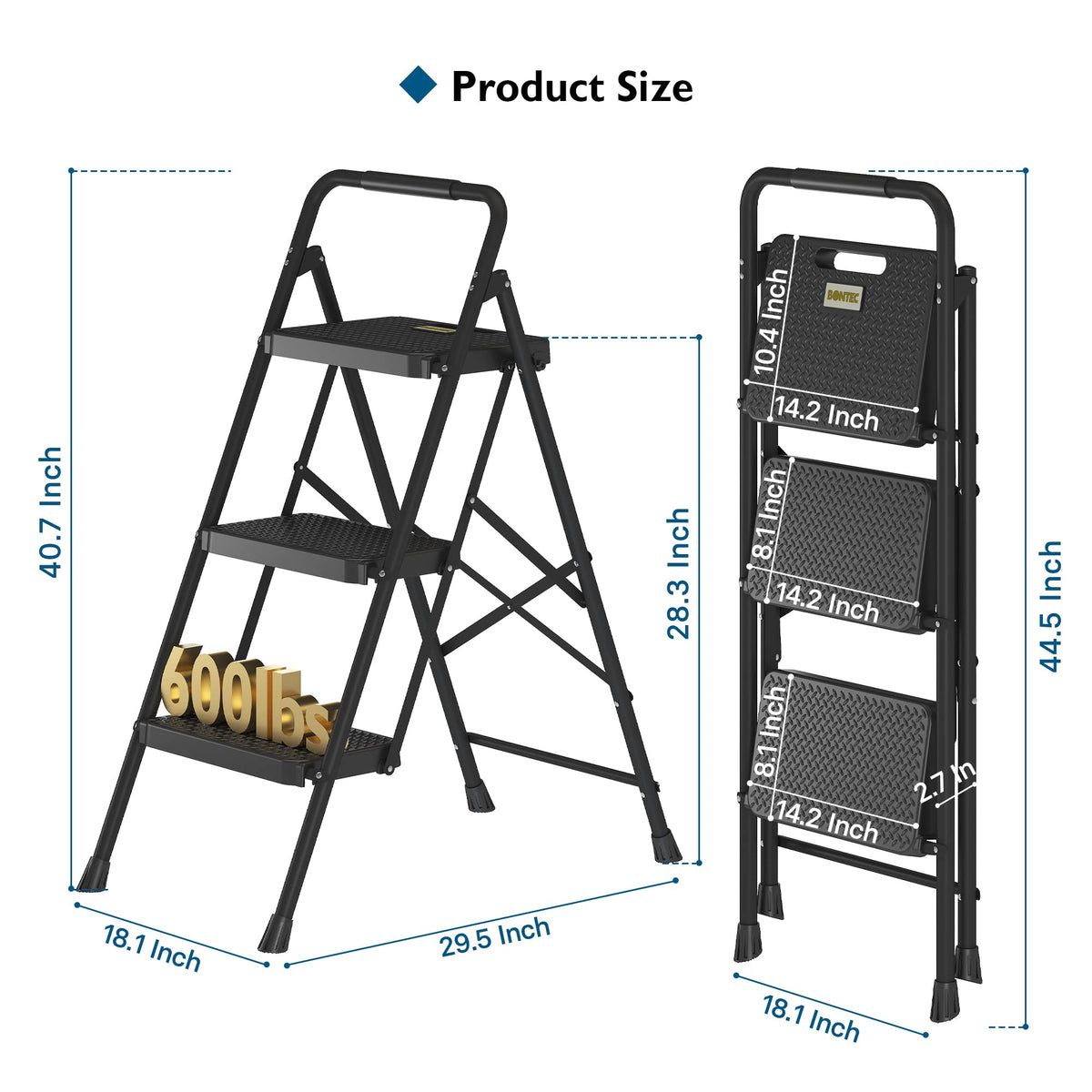 Folding Step Stool 600lbs Max Load Capacity Black G659