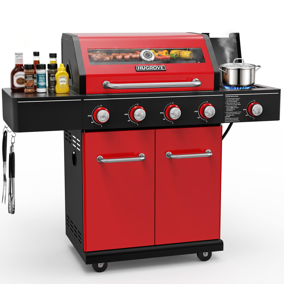 56,000 BTU 4 Burner Propane Gas Grill with Side Burner F693687