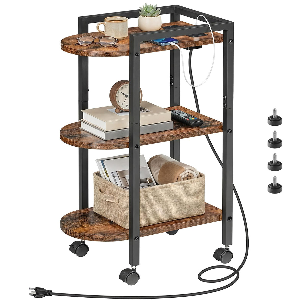 Rolling Narrow Side Table with Charging Station Q368