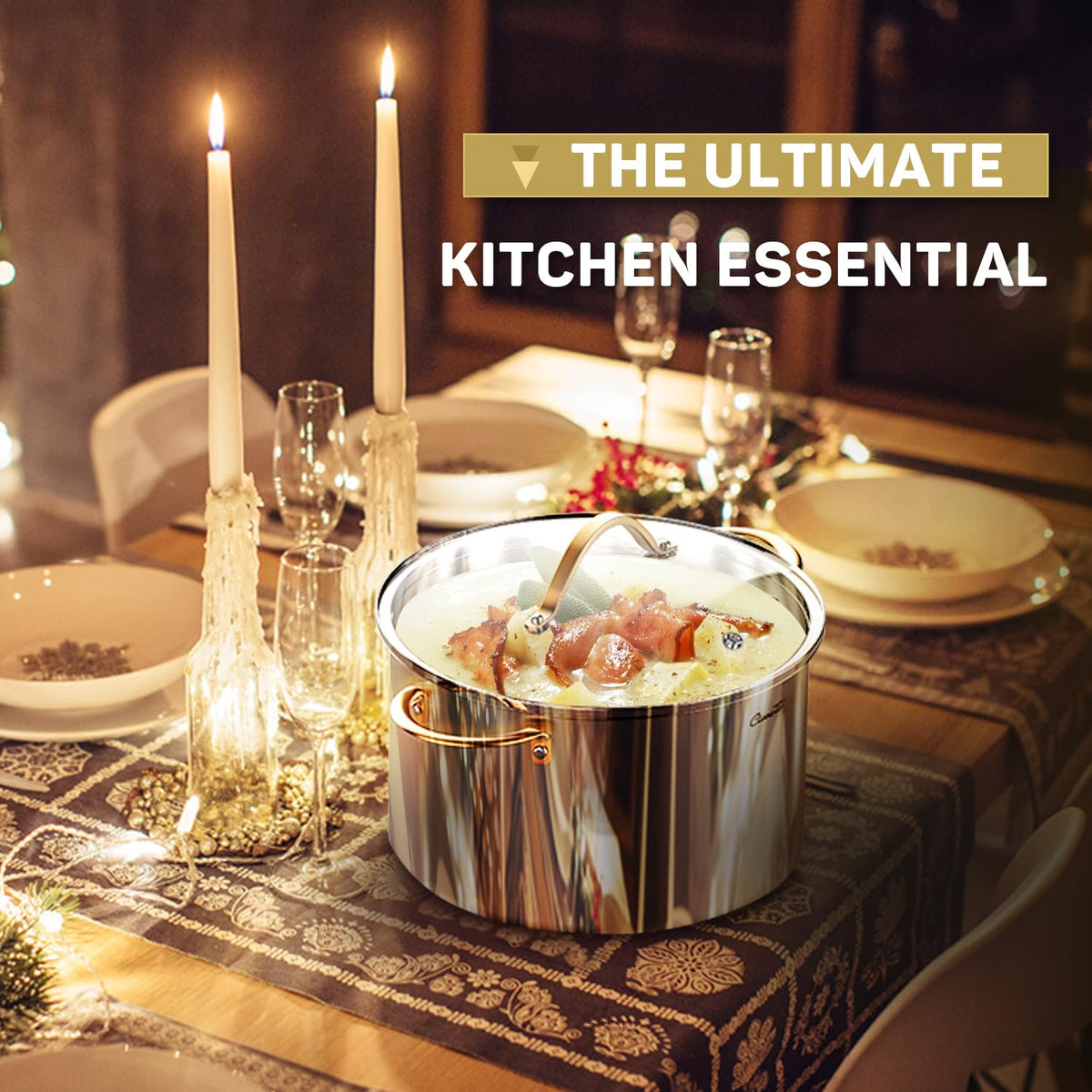 8 Quart 3 Ply Stainless Steel Stock Pot with Lid V824404