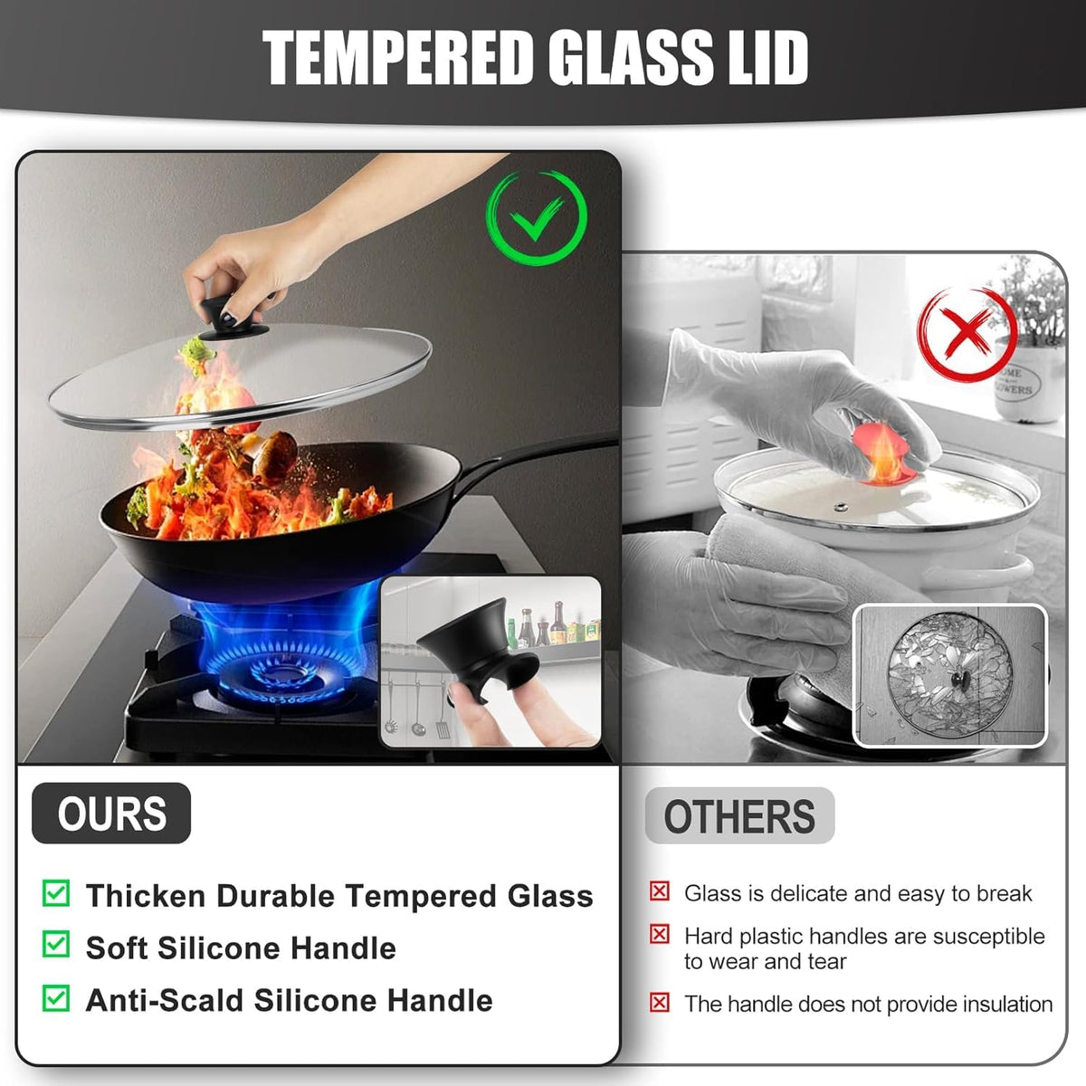 12 Inch Tempered Glass Pan Lid with Silicone Handle K30369