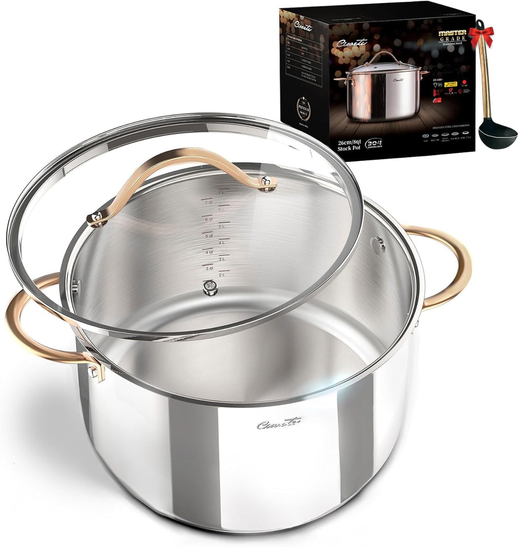 8 Quart 3 Ply Stainless Steel Stock Pot with Lid V824404