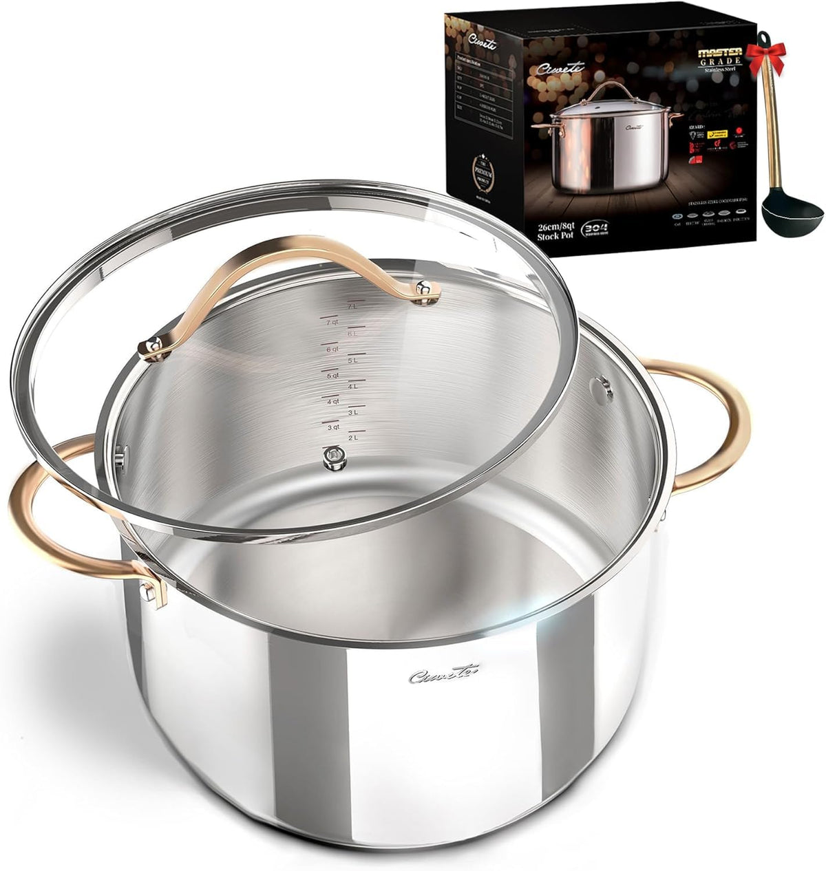 8 Quart 3 Ply Stainless Steel Stock Pot with Lid V824404