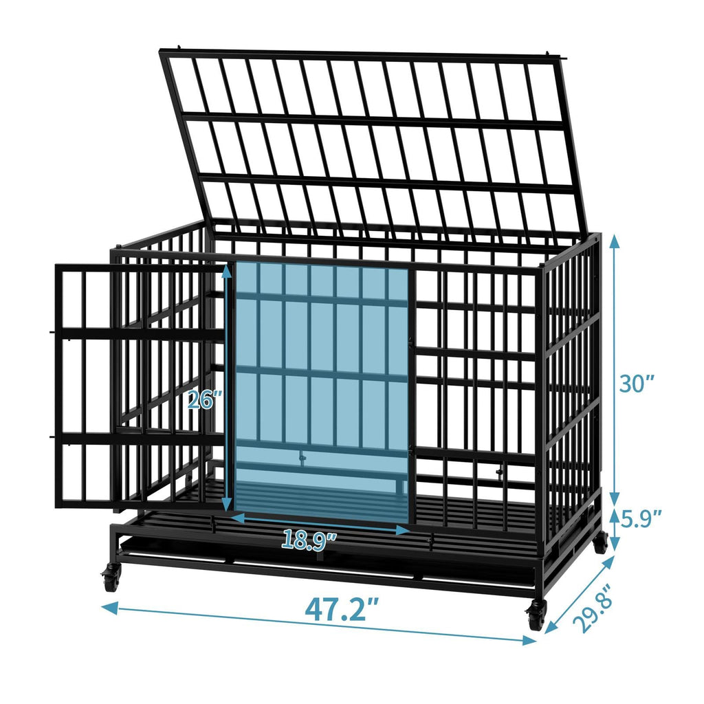 48 Inch Heavy Duty Metal Folding Dog Crate with Wheels and Double Doors F4245