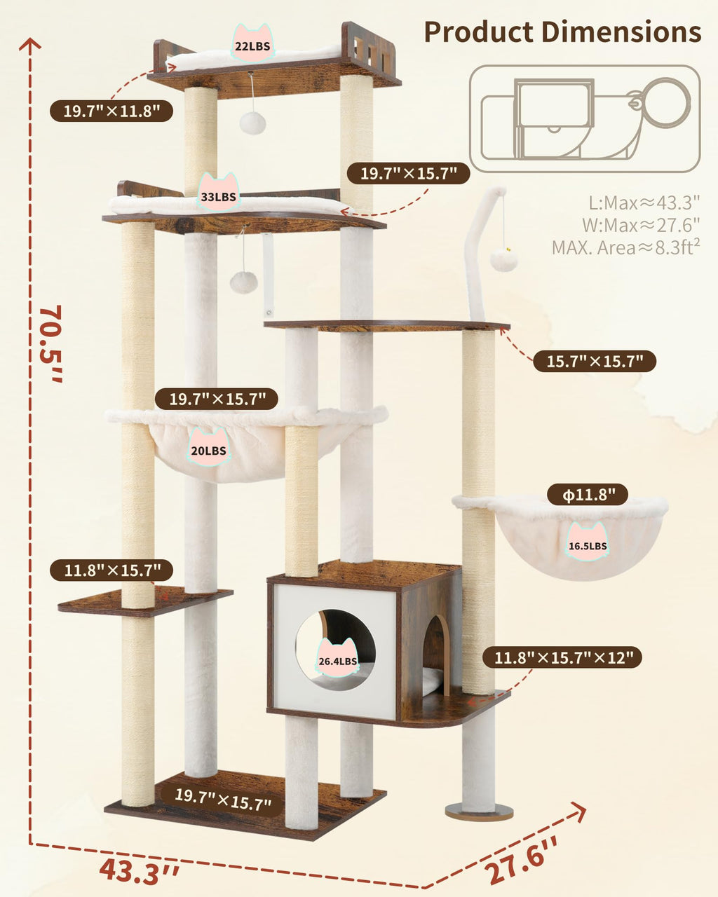 70.5" Wood Tall Cat Tree Z1613