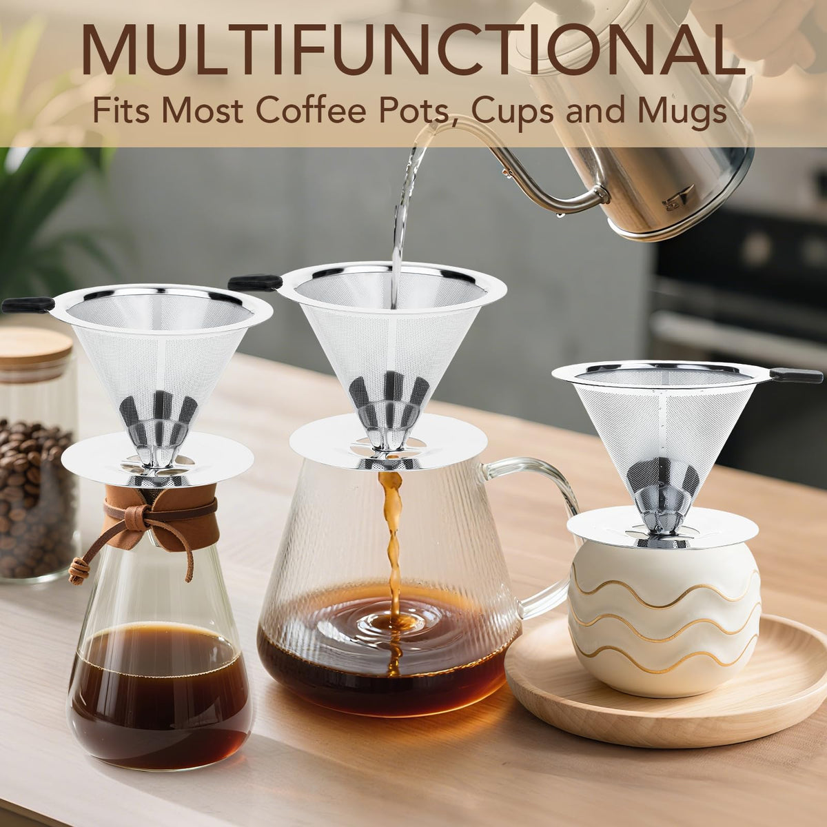 Pour Over Coffee Dripper with Reusable Stainless Steel Filter Y244