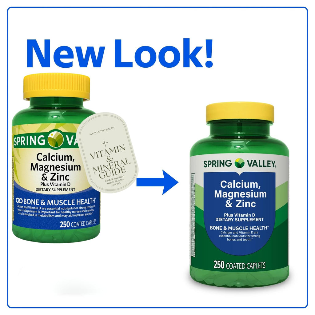 Calcium Magnesium Zinc Vitamin D3 Supplement 250 Caplets Gluten Free G94057