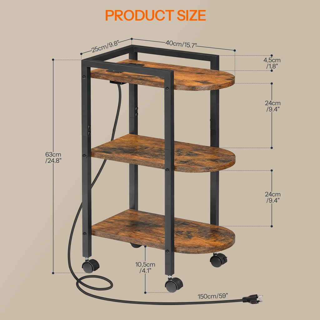 Rolling Narrow Side Table with Charging Station Q368