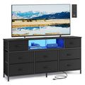 8 Fabric Drawers Dresser with Outlets & LED Lights E648