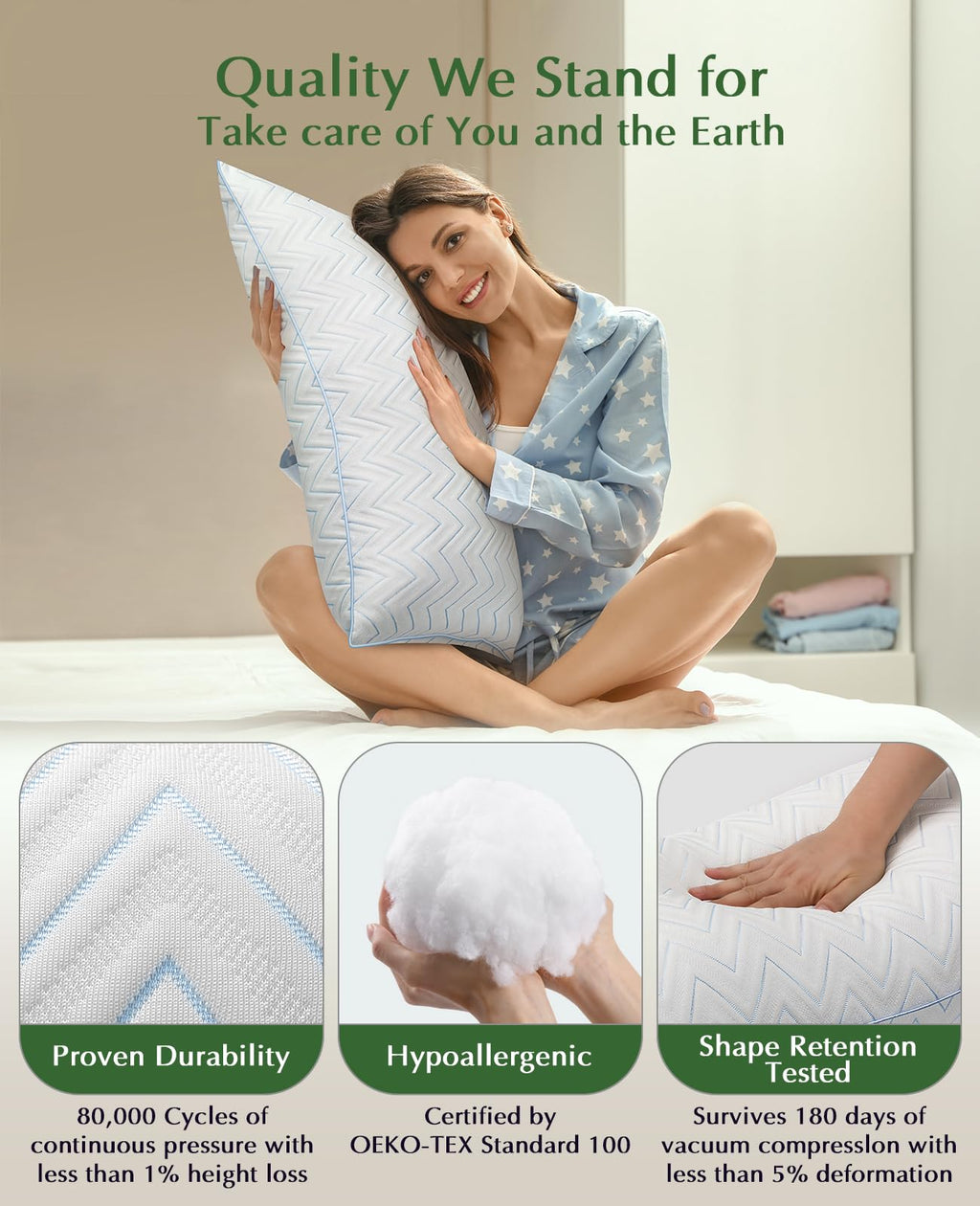 King Size Set of 2 Medium Firm Microfiber Bed Pillows V540962